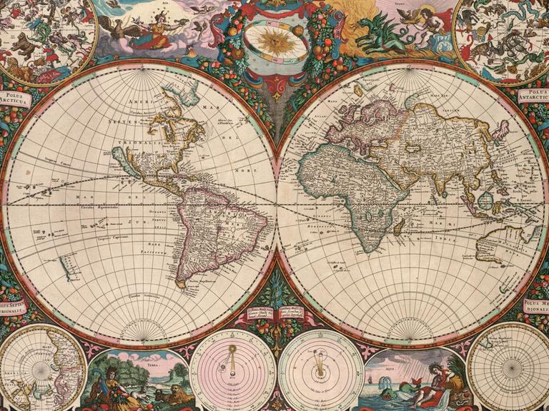 Nova totius terrarum orbis tabula, eine Weltkarte der Erde aus dem Jahr 1660, Historisch, digital restaurierte Reproduktion von einer Vorlage aus dem 19. Jahrhundert. Nova totius terrarum orbis tabula, eine Weltkarte der Erde aus dem Jahr 1660, Historisch, digital restaurierte Reproduktion von einer Vorlage aus dem 19. Jahrhundert.