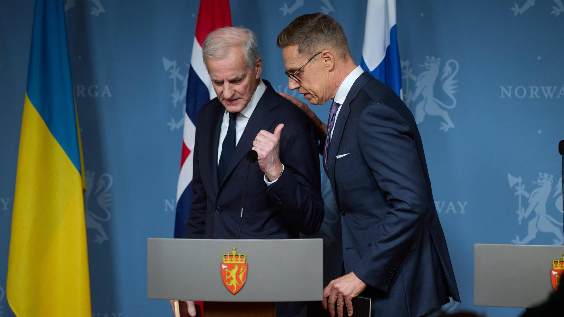 Jonas Gahr Stoere Ministerpräsident Norwegens, und Alexander Stubb, Präsident Finnlands, in Oslo. Jonas Gahr Stoere Ministerpräsident Norwegens, und Alexander Stubb, Präsident Finnlands, in Oslo.