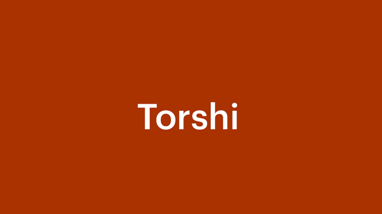 Eine Grafik mit orangenem Hintergrund und einem weißen Schiftzug: "Torshi"