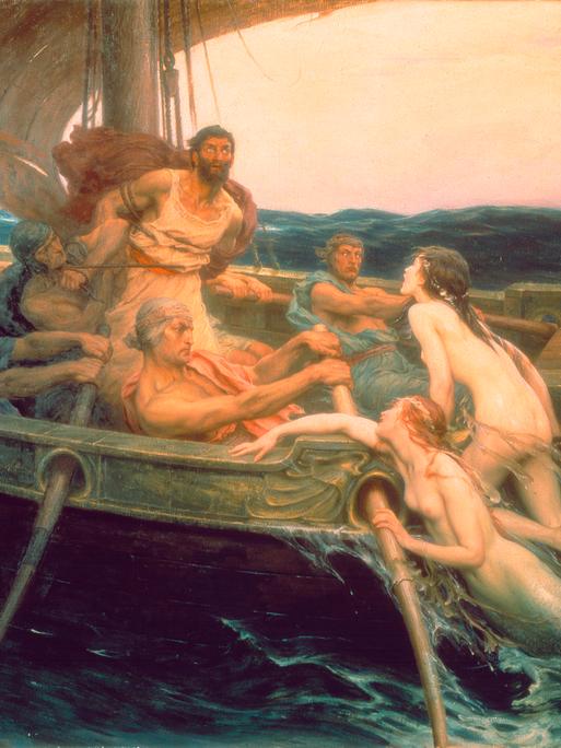 Ein Ölgemälde zeigt Odysseus, der an den Schiffsmast gefesselt ist. Ein Ölgemälde zeigt Odysseus, der an den Schiffsmast gefesselt ist.