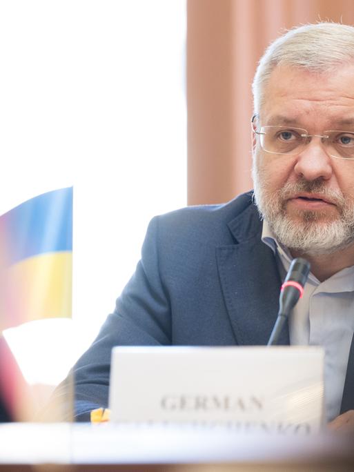 Herman Haluschtschenko, Energieminister der Ukraine, spricht bei einer Pressekonferenz.