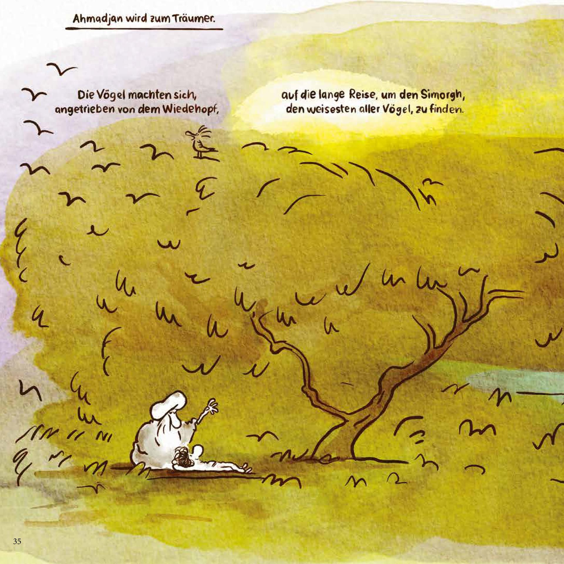 Eine Seite aus "Ahmadjan und der Wiedehopf", ein Comic von Maren und Ahmadjan Amini.