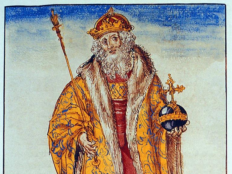 Ein Gemälde des Herrschers Otto I., genannt Otto I. der Große. Es zeigt einen älteren Mann mit grauem langen Bart, er trägt einen prächtigen gelben Mantel, der bestickt ist, und trägt darunter rote Kleidung. In der linken Hand hält er den Reichsapfel, in der rechten das Zepter.