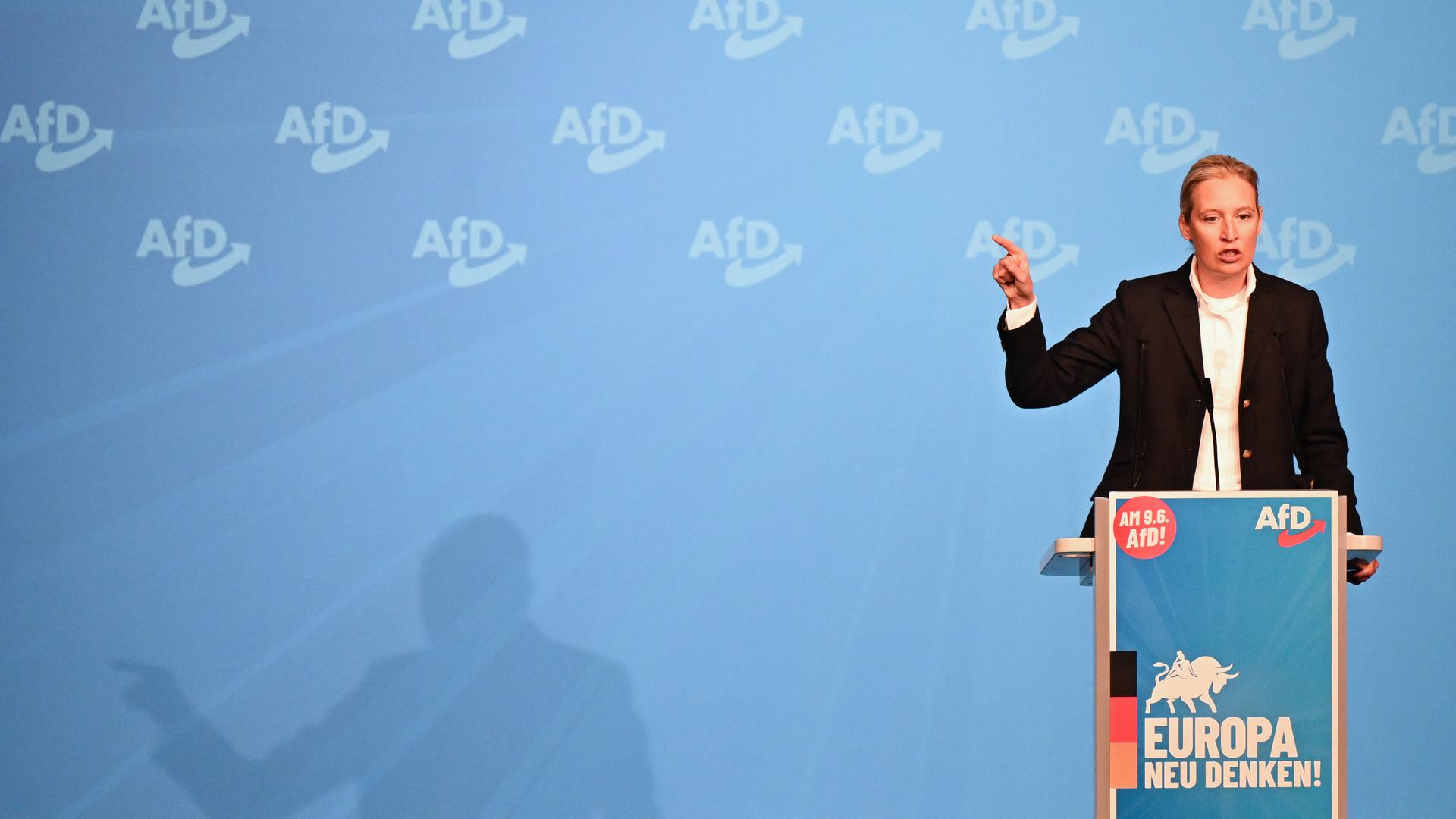 Alice Weidel, AfD Bundessprecherin, , spricht in der Donauhalle. Die AfD startet mit einer Versammlung in den Wahlkampf für die Europawahl.