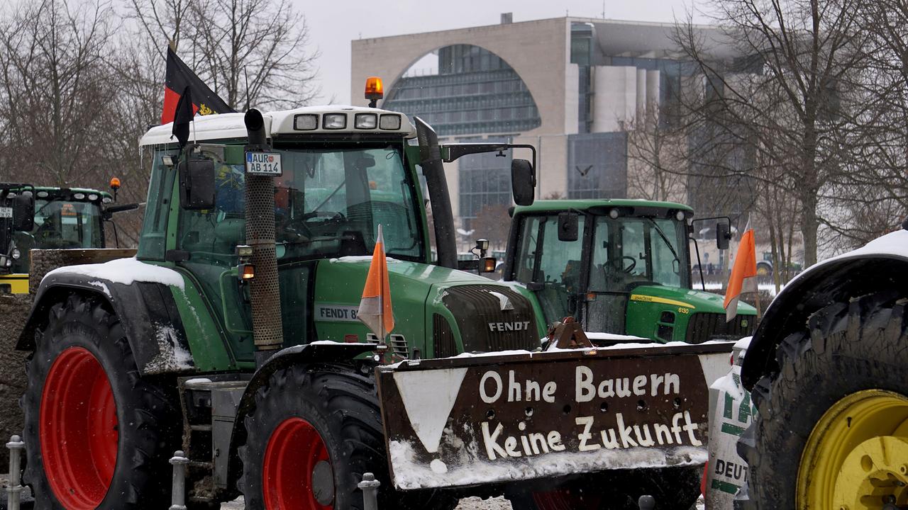Protest der Landwirte am 09.02.2021 vor dem Bundeskanzleramt in Berlin