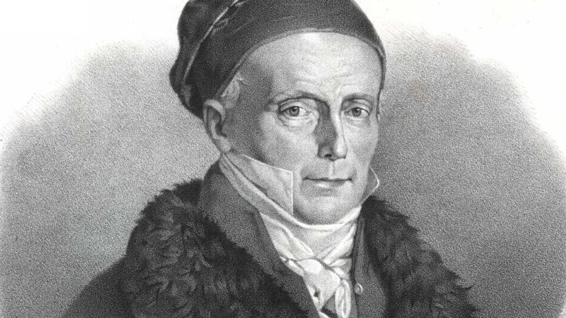 Schwarz-Weiß-Zeichnung des Astronomen Heinrich Christian Schumacher
