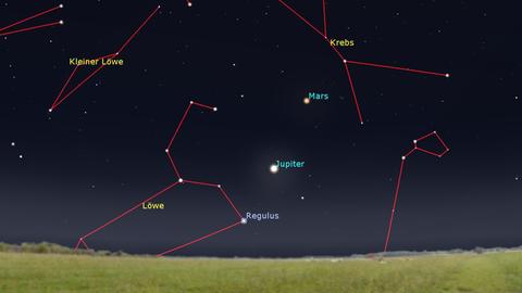 Eine Grafik zeigt den Sternenhimmel in der Nacht vom 24. auf den 15. Oktober 2026.