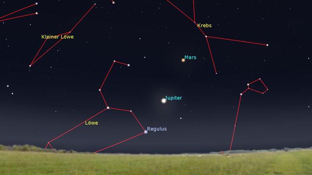 Eine Grafik zeigt den Sternenhimmel in der Nacht vom 24. auf den 15. Oktober 2026.