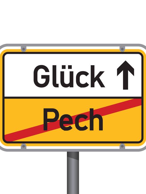 Ein Straßenschild auf dem Pech und Glück steht. Pech ist rot durchgestrichen. 