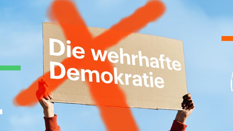 Visual der Deutschlandradio-Denkfabrik 2023 mit dem Thema "Die wehrhafte Demokratie"