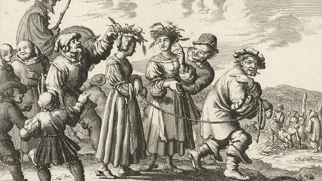 Zwei Mädchen werden zum Scheiterhaufen geführt in Bamberg, 1550, Hexenverbrennung, Historisch, digital restaurierte Reproduktion von einer Vorlage aus dem 19. Jahrhundert