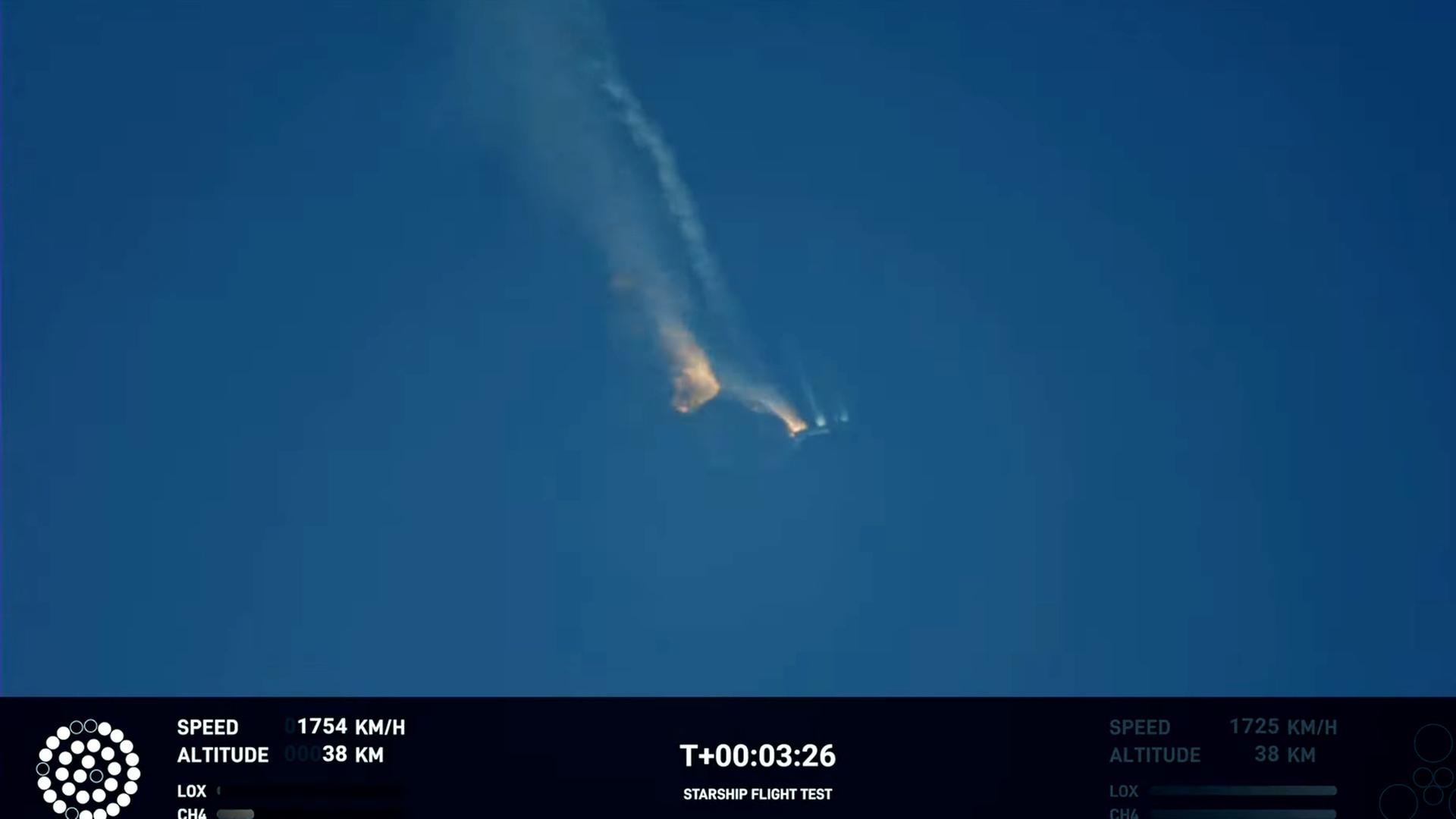 Bild einer Rakete, die zu Boden geht. Es ist eine Aufnahme aus weiter Entfernung.
