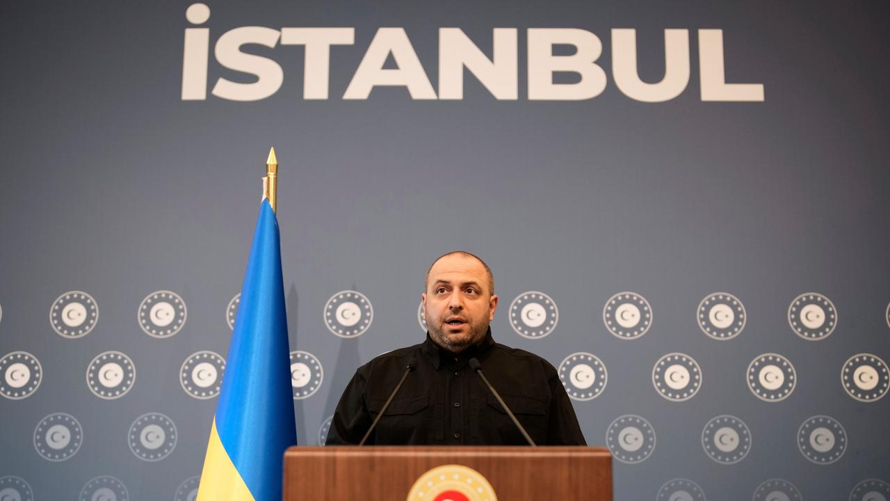 Ukraines Verteidigungsminister bei einer Pressekonferenz in Istanbul 
