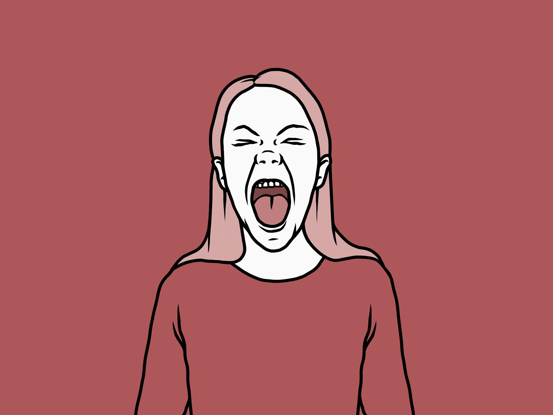 Illustration: eine junge Frau schreit vor Wut.