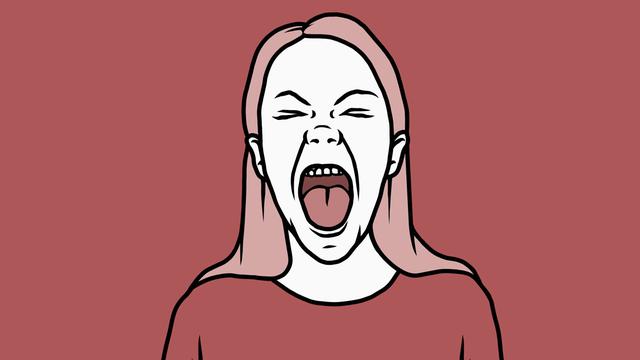 Illustration: eine junge Frau schreit vor Wut. Illustration: eine junge Frau schreit vor Wut.