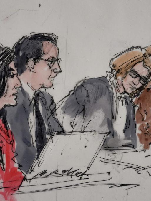 In dieser Gerichtsskizze ist David Anthony Burke, alias D4vd, ganz rechts, vor Gericht in Los Angeles zu sehen. 