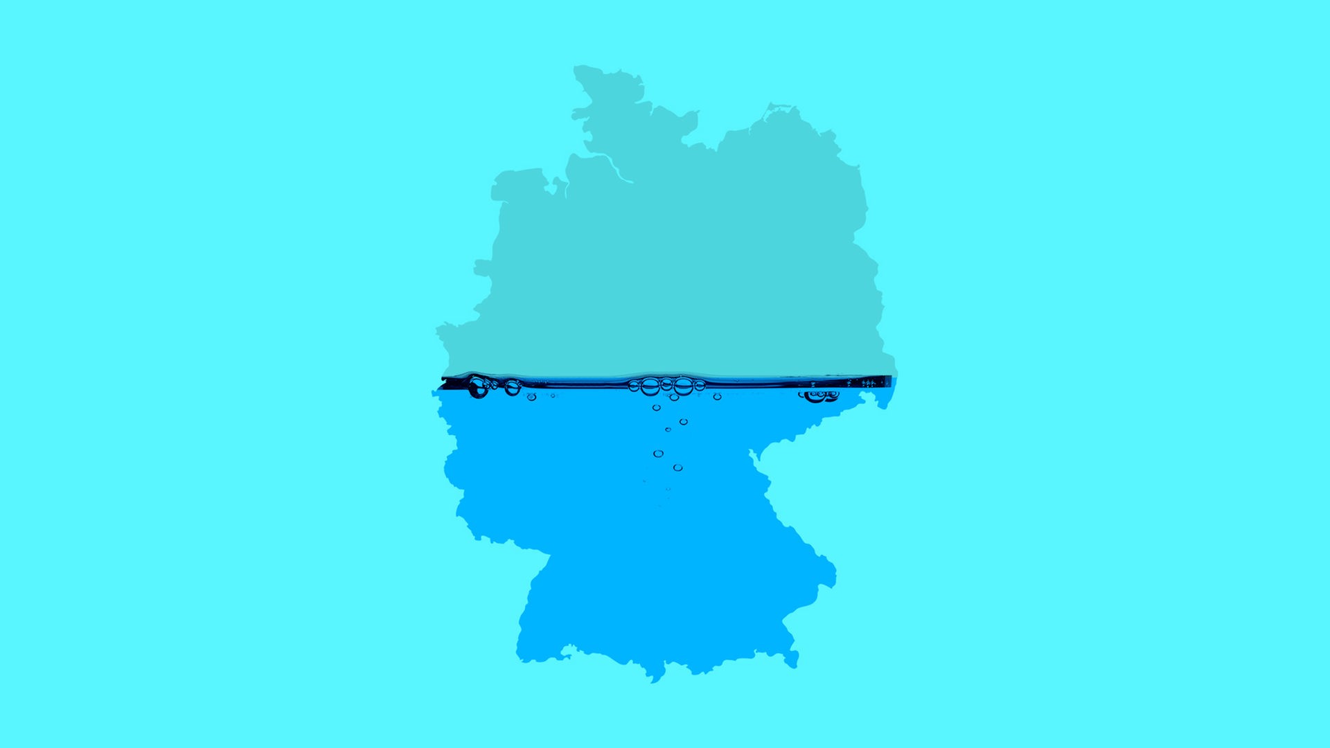 Umriss von Deutschland, der wie ein Glas zu einem Teil mit Wasser gefüllt ist.