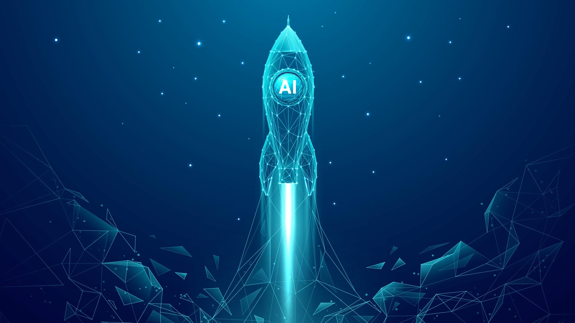 Illustration: Eine Start-up Rakete startet aus einer abstrakten blauen Vektorumgebung in den Sternenhimmel. Illustration: Eine Start-up Rakete startet aus einer abstrakten blauen Vektorumgebung in den Sternenhimmel.