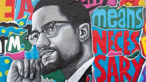 Ein Malcom X Graffiti im Mauerpark Berlin