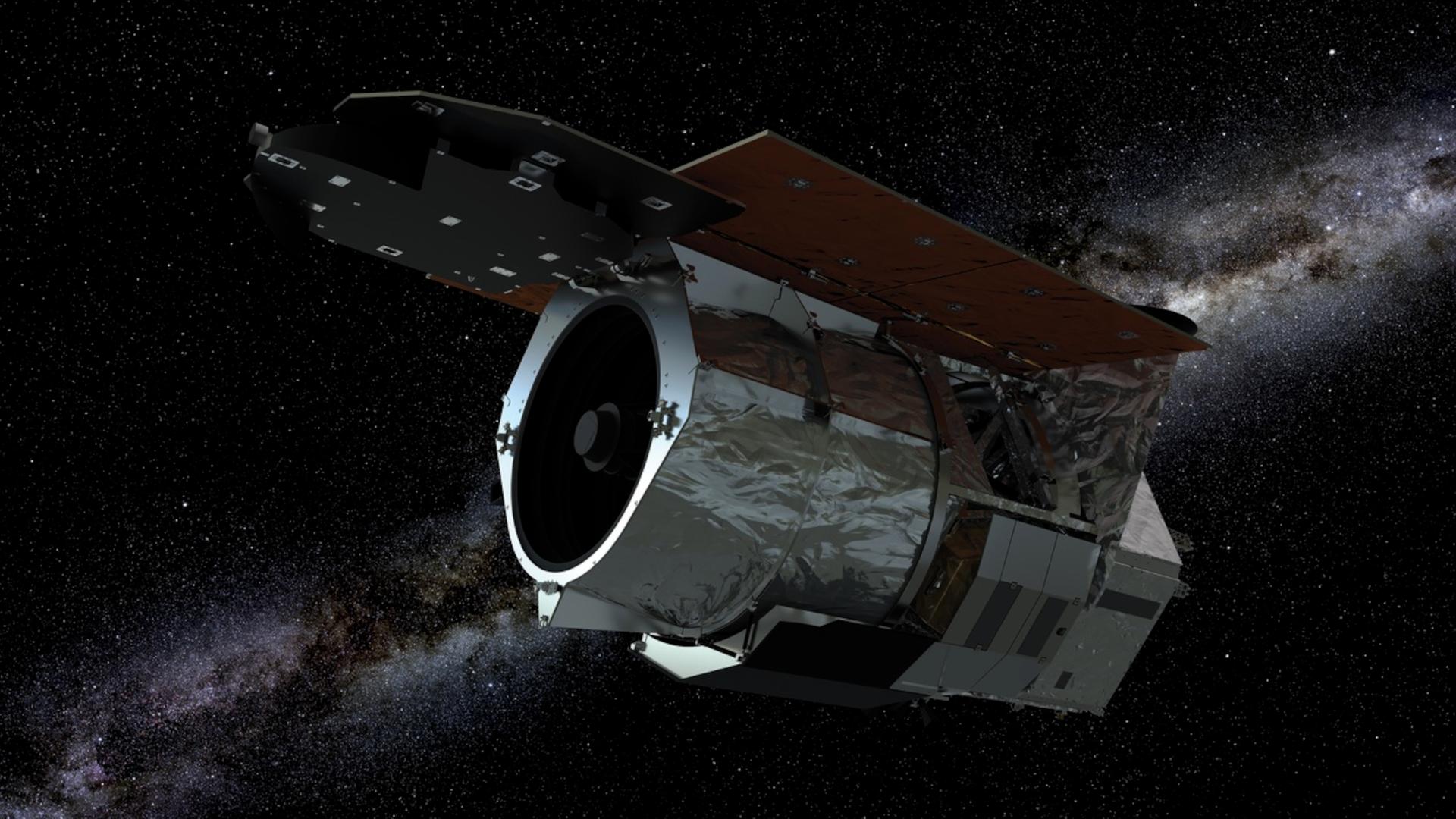 Das Nancy-Roman-Teleskop im Weltraum: Noch gibt es das nur als Illustration - aber das Instrument ist schon so gut wie startklar. Das Nancy-Roman-Teleskop im Weltraum: Noch gibt es das nur als Illustration - aber das Instrument ist schon so gut wie startklar.