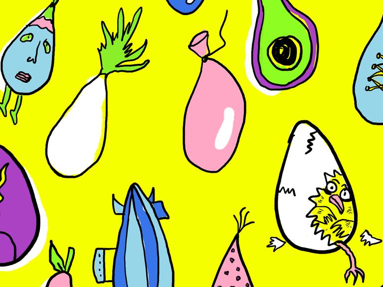 Illustration bunter doku drops vor gelbem Hintergrund.