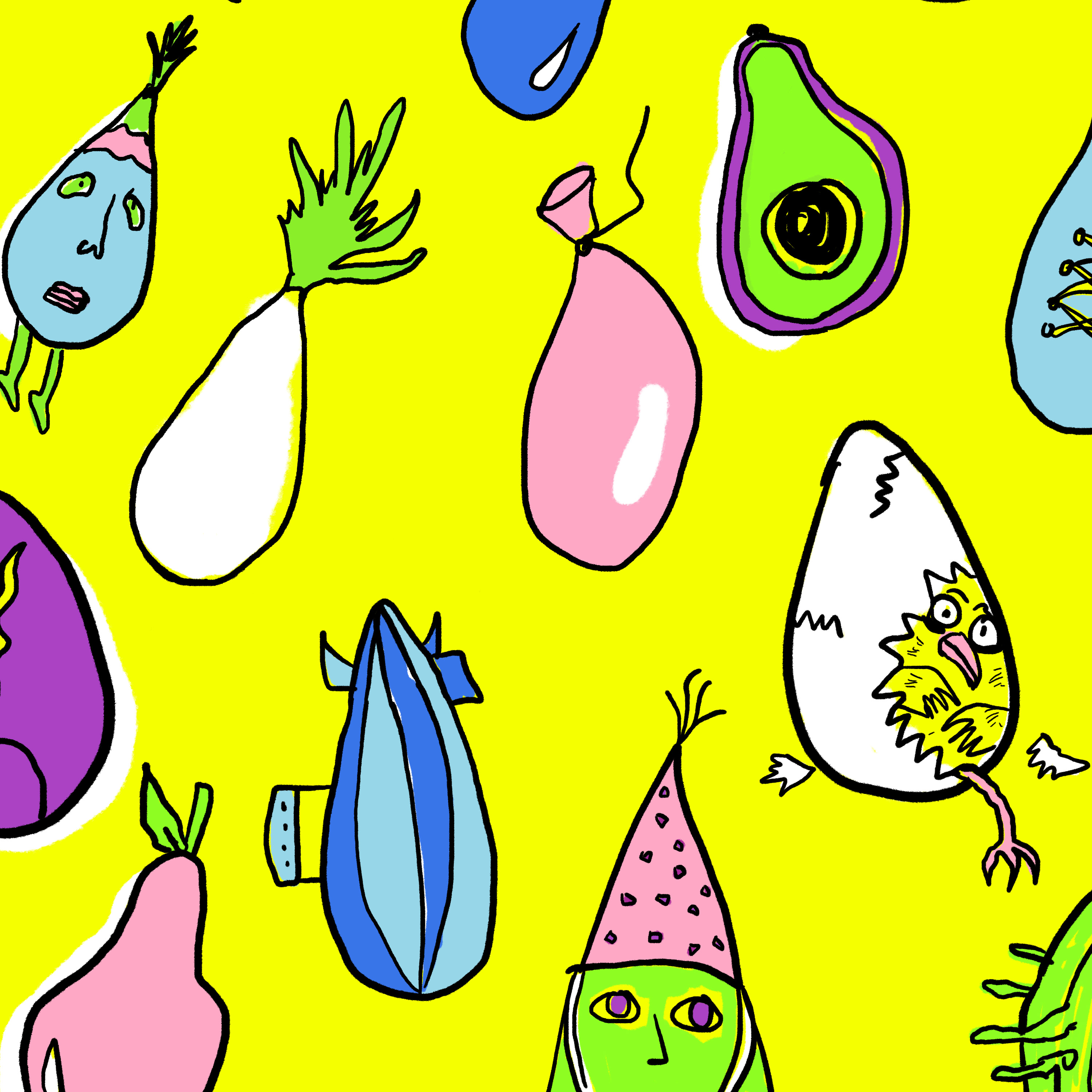 Illustration bunter doku drops vor gelbem Hintergrund.