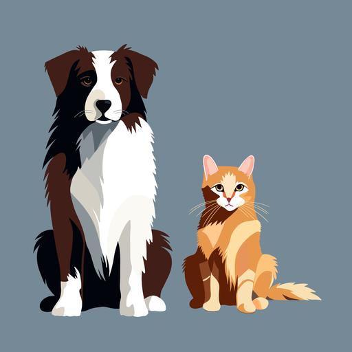 Illustration eines braun-schwarzen Hundes, der neben einer orange-weißen Katze sitzt. Der Hintergrund ist grau-blau.