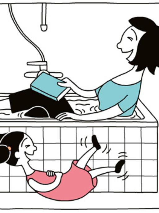 Ein Screenshot der Internetseite mother-and-daughter.de, auf dem auf weißem Hintergrund verschiedene Comicabbildungen der Illustratorin Katharina Greve, die darin eine Mutter und Tochter Beziehung thematisiert, abgebildet sind.