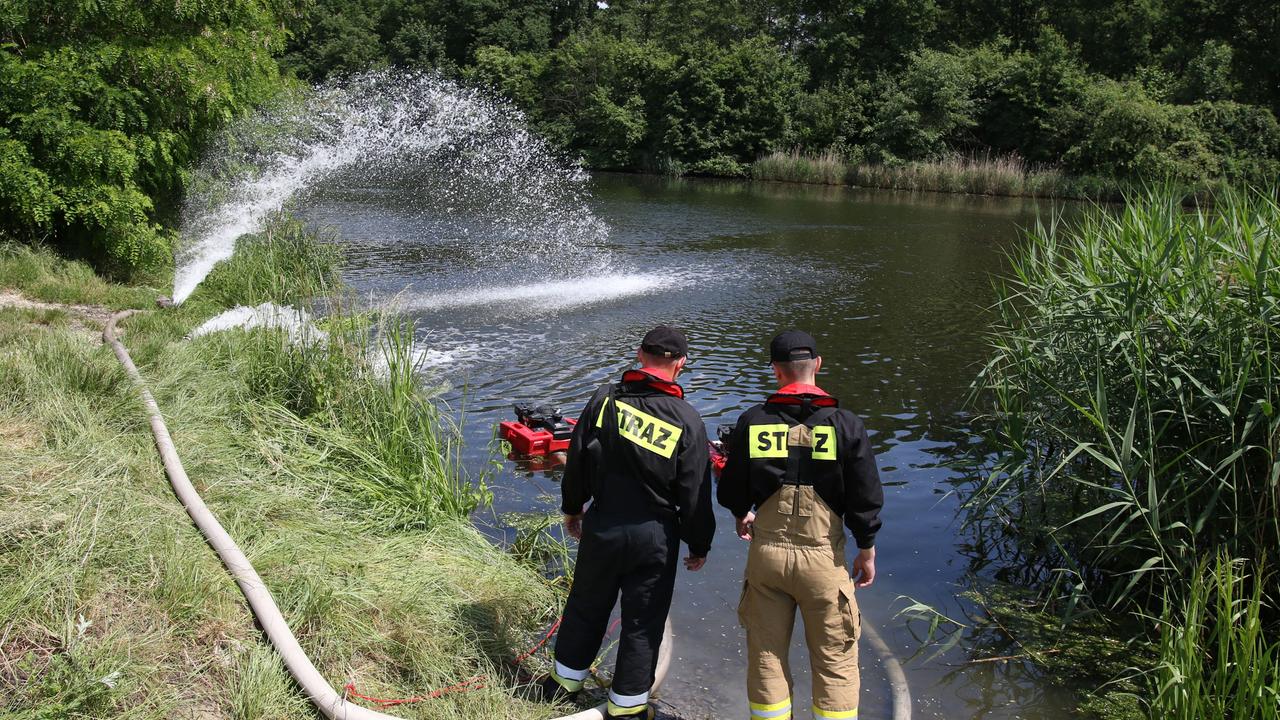 Polnische Feuerwehrleute pumpen Sauerstoff in den Gleiwitzer Kanal, um das Algenwachstum zu verhindern.